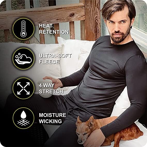 Men Winter Thermal Microfiber Fleece Lined Ultra Soft Long Johns Underwear Set