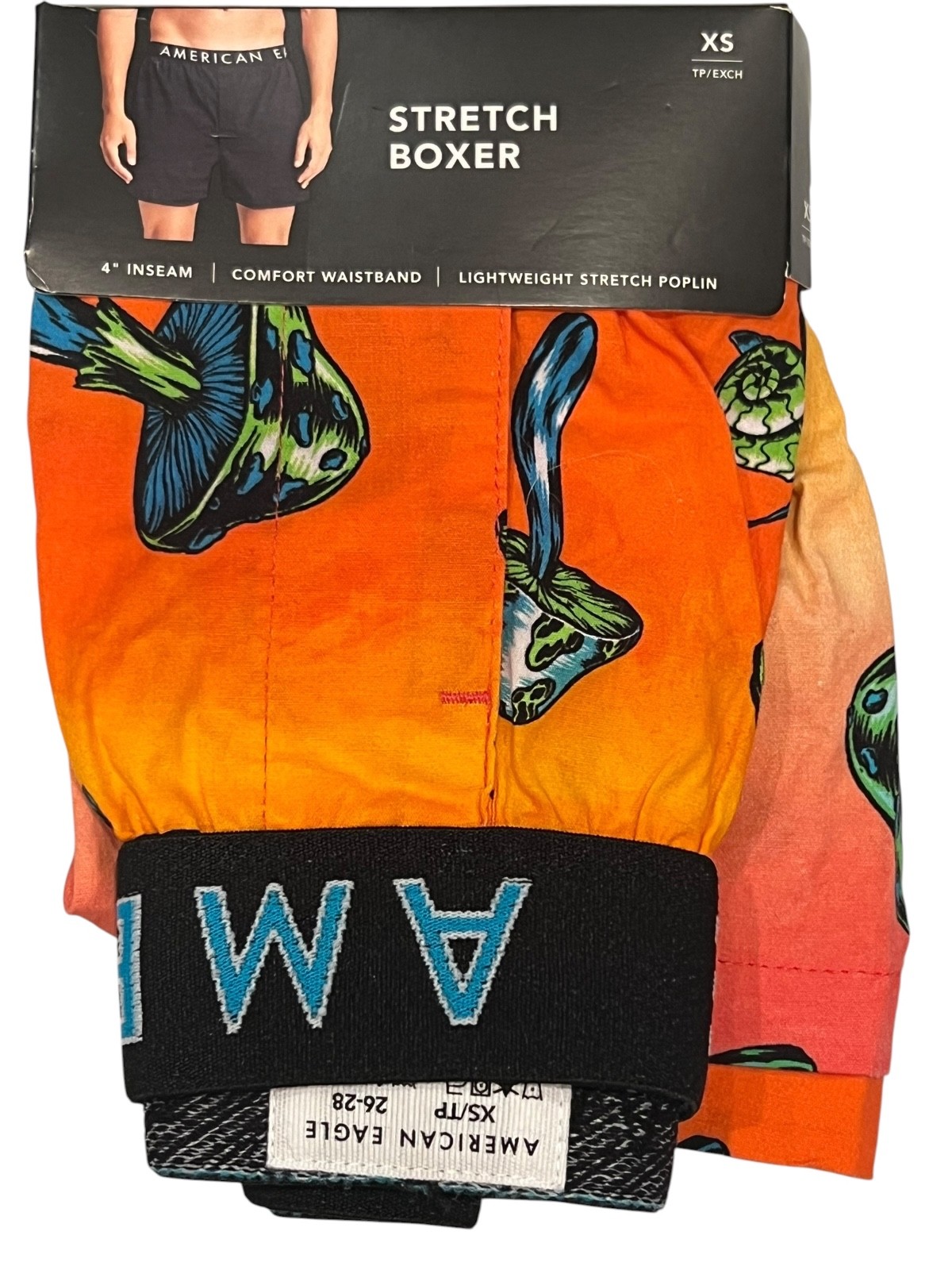 NWT AMERICAN EAGLE Stretch Boxer Sz XS-XL Orange Red Yellow Blue Mushrooms #92