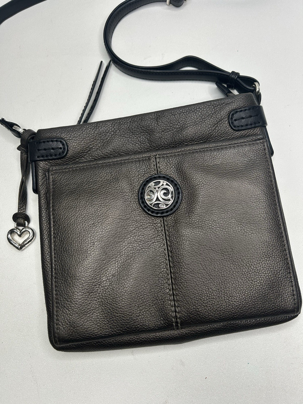 BRIGHTON London Groove Selena Crossbody Organizer Pewter/Blk Leather Bag
