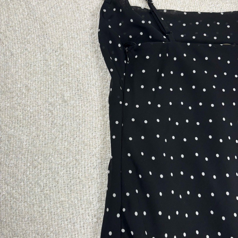 jessica simpson y2k 2000s black & white polkadot dress ruffle asymmetrical chic