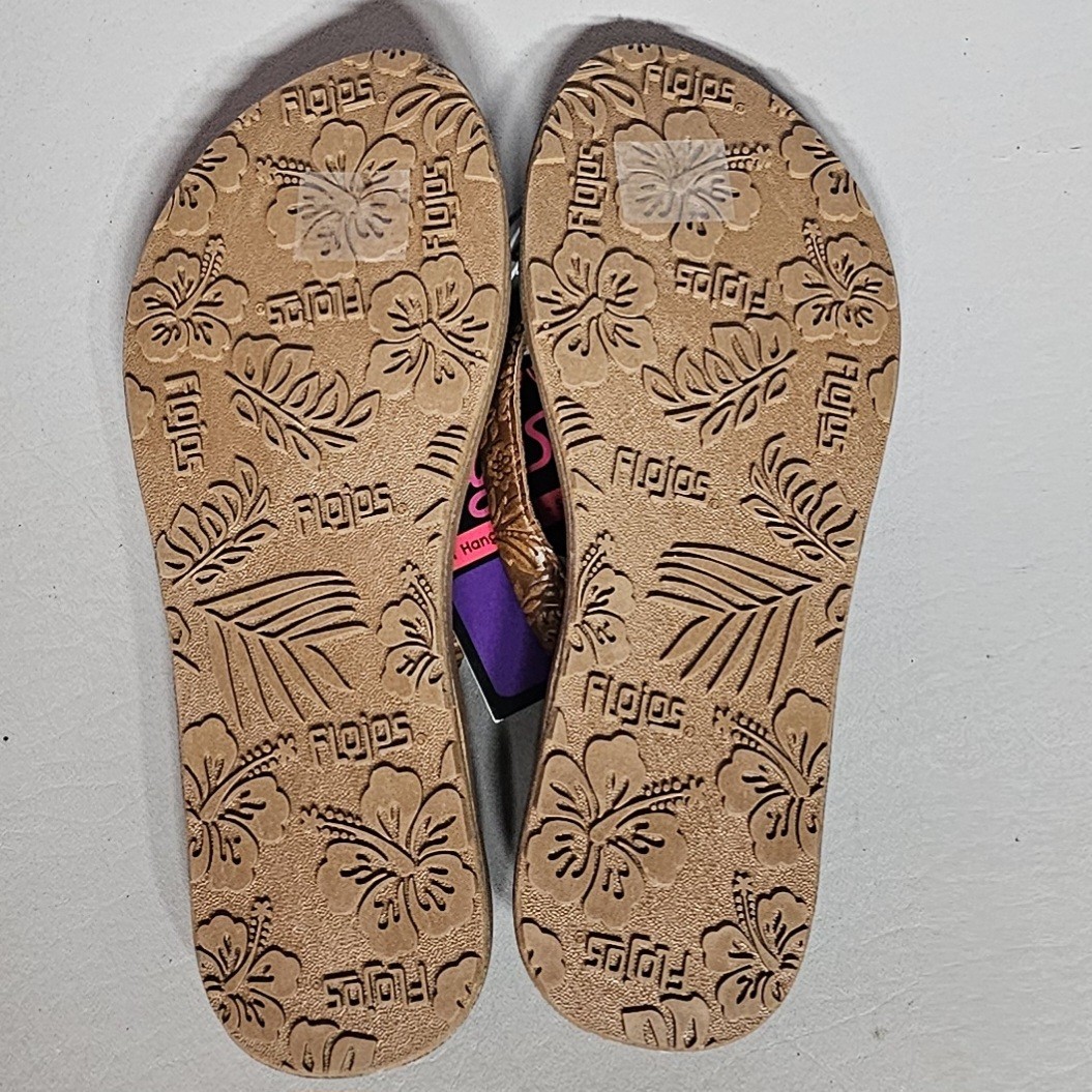 Flojos Rosita Flip Flops Sandals Memory Foam Footbed Tan Artisan Womens 8 new
