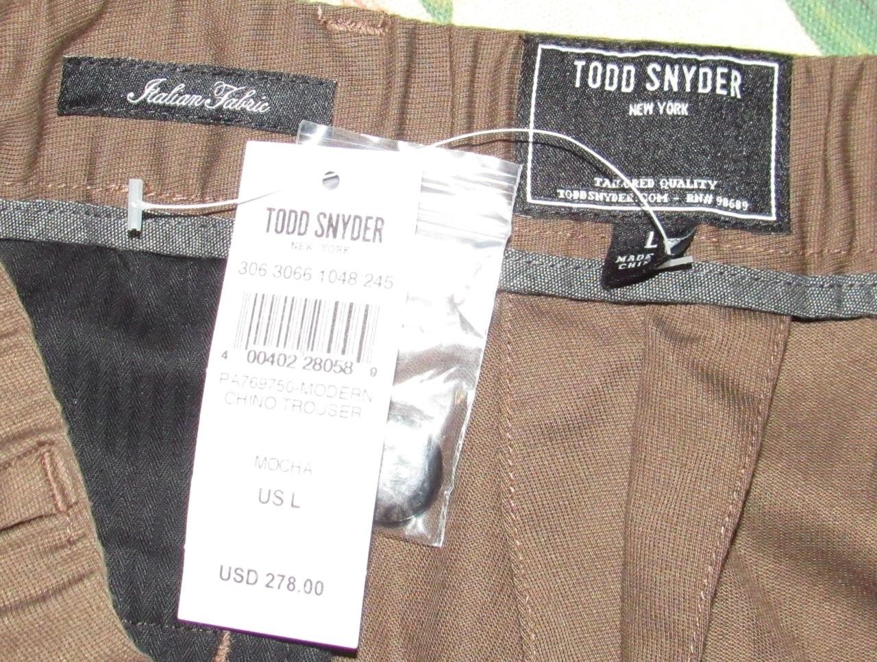 $278 TODD SNYDER Mocha Brown Modern Chino Trouser Pants Large NWT