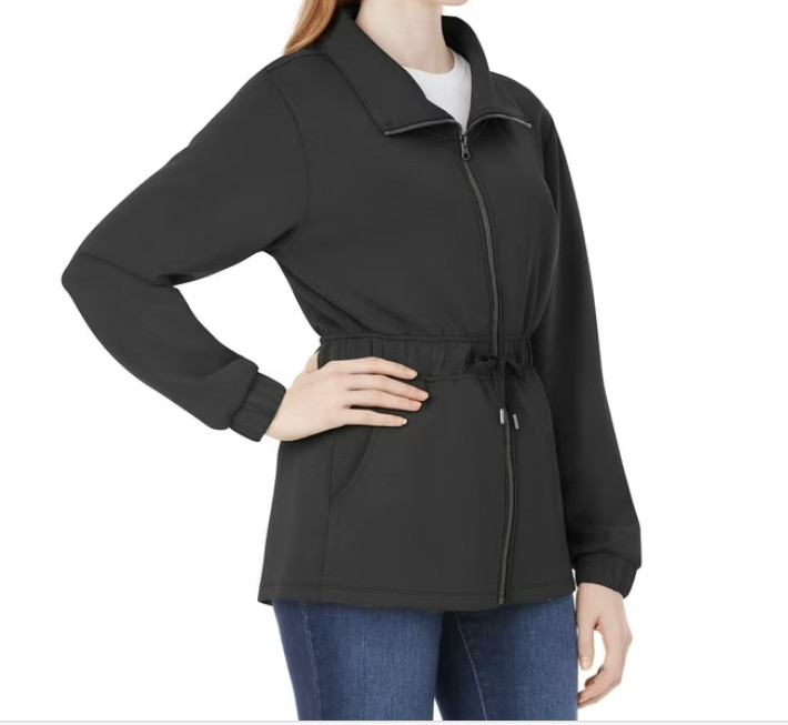Jacket Black Sandwash Pockets Draw String Waist Women’s XS By Member’s Mark