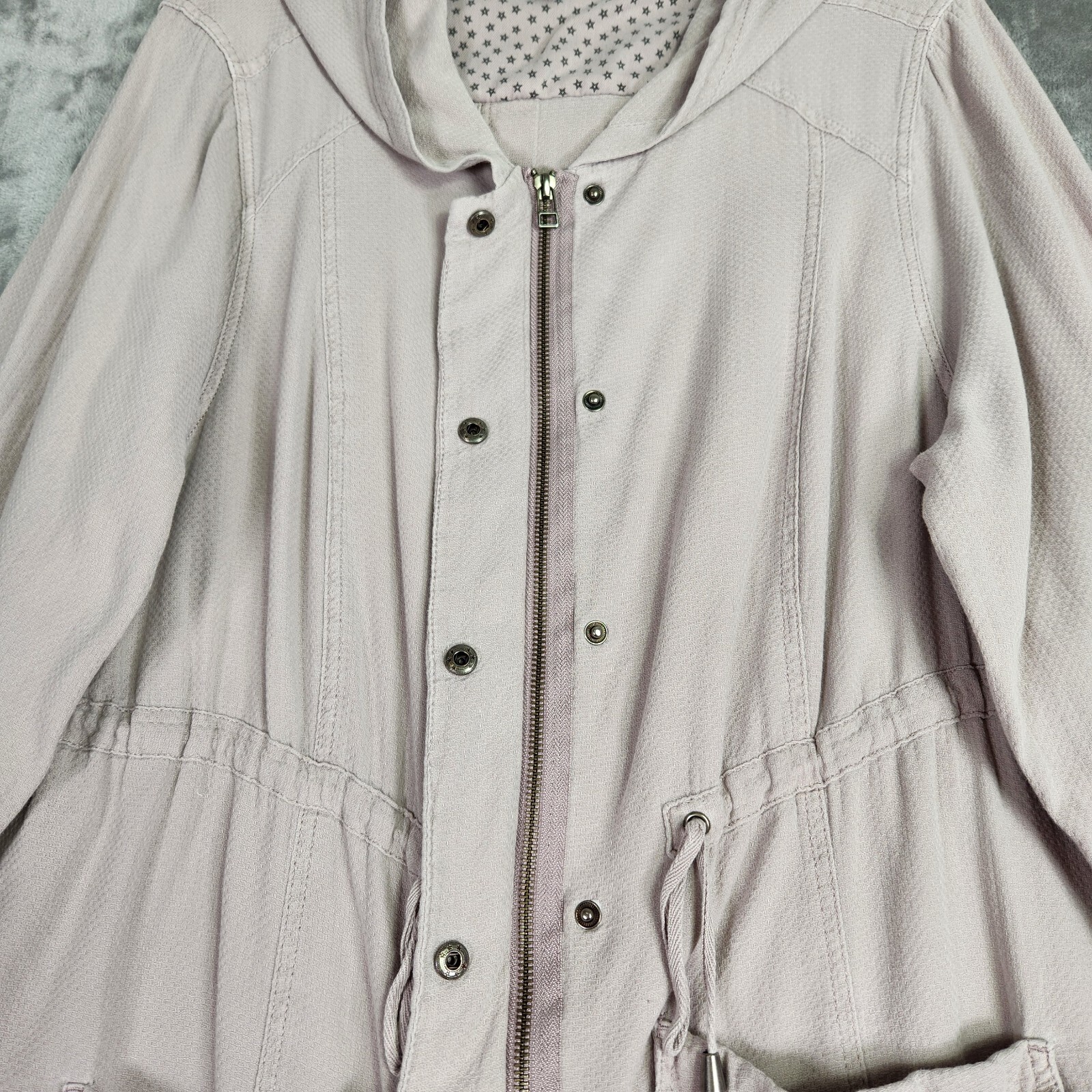 Torrid Jacket Womens 1X Pink Full Zip Snap Hooded Textured Twill Anarak Utility