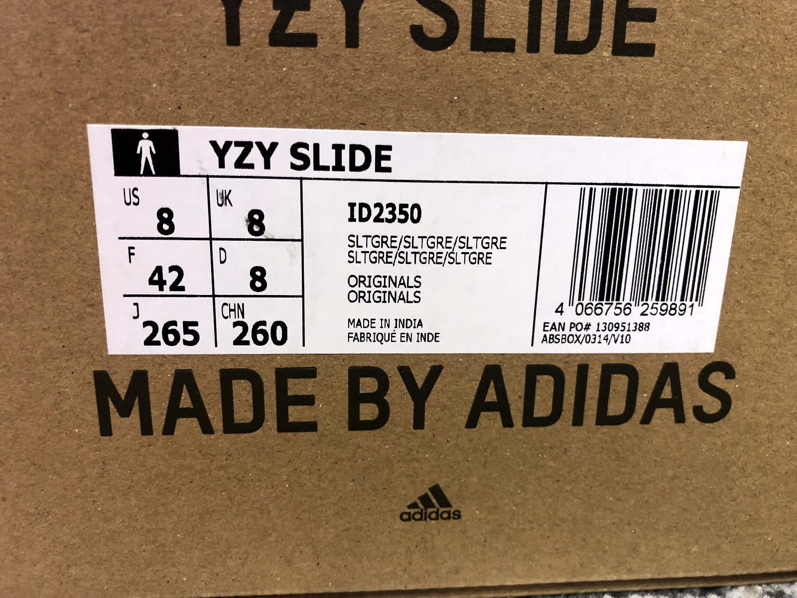 ADIDAS YEEZY SLIDE ‘SLATE GREY’ – SIZE 8 MENS US – BNIB – DEADSTOCK!!