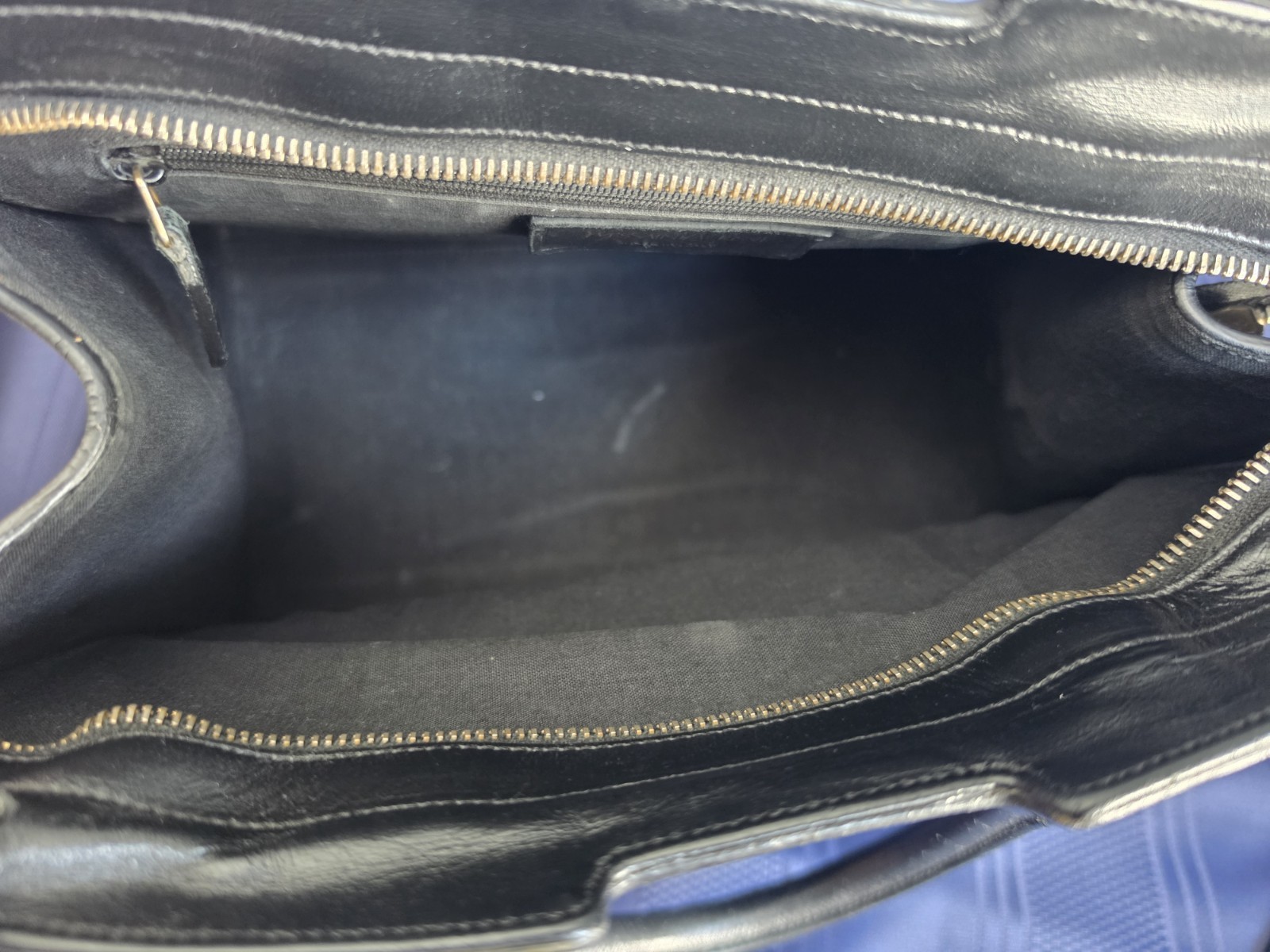 Saint Laurent Cabas Y Black Satchel Top Handle Detachable Strap Gold HW