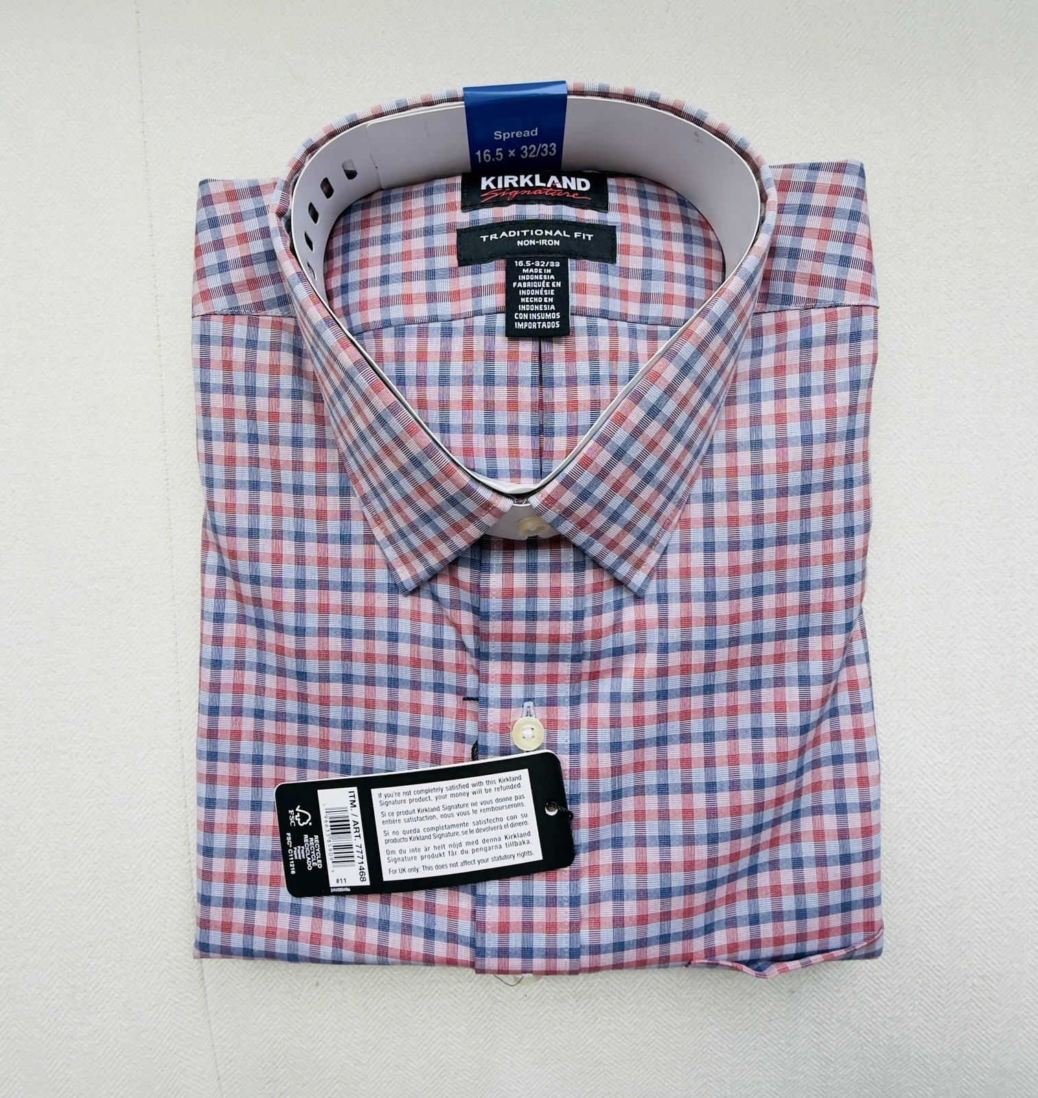 Kirkland Signature Non-Iron Traditional Fit Check Spread 16.5 32/33