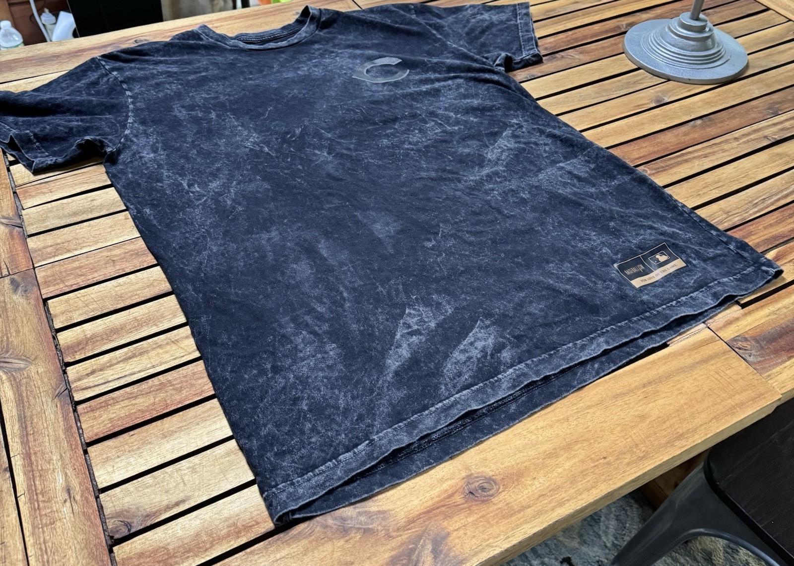 Baseballism Youth XL Black Acid Wash Graphic MLB Batterman Logo Patch Cotton Tee