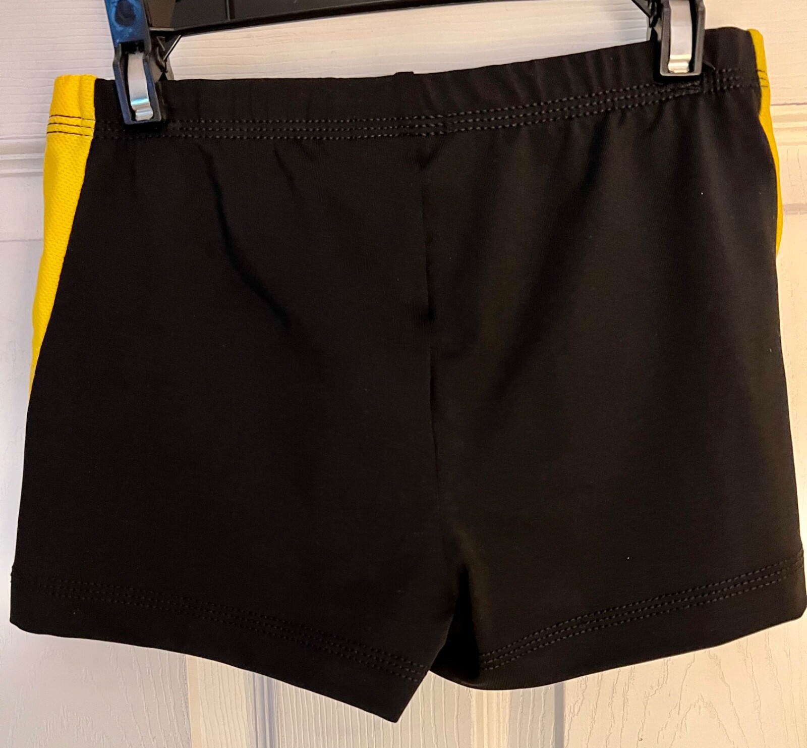 GK CHEER ADULT LARGE MICRO MINI BLACK NYLON/SPAN YELLOW MESH GYM DANCE SHORTS AL