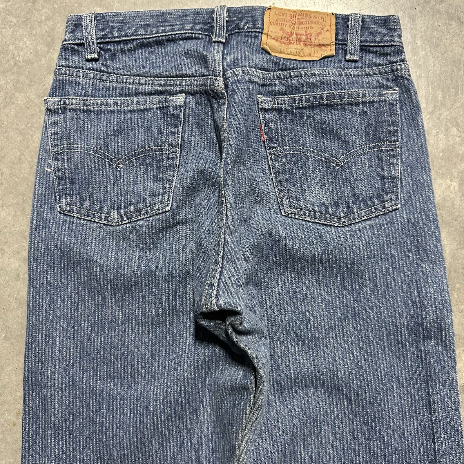 Vintage 80’s Levi’s 501 29×35 Wabash Pinstripe Blue Jeans Button Fly Made USA