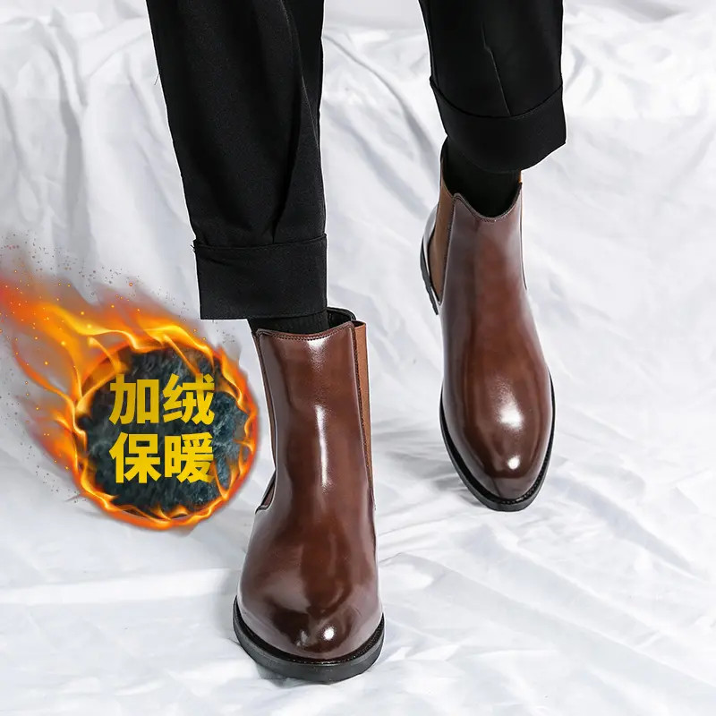 Mens Winter Warm Causal Ankle Boots Leather Formal Dress Shoes Pull On Low Heels