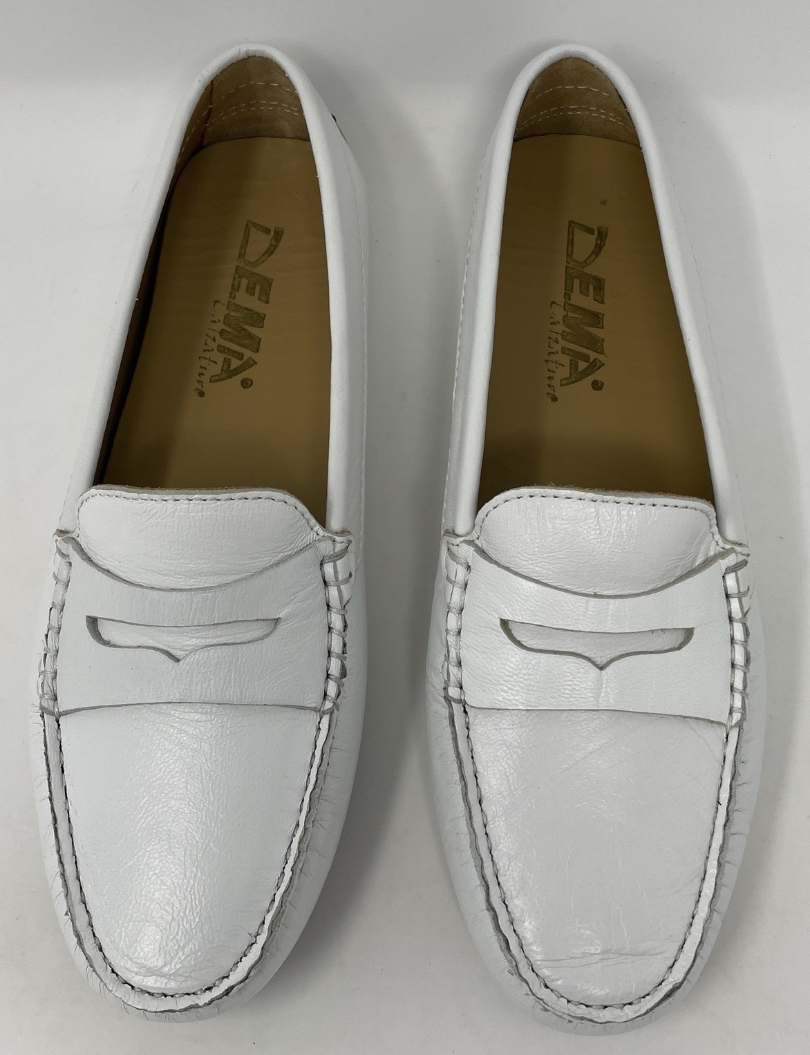 DE.MA Comfort Gommino Driving Moccasin/Loafer White Calfskin Made Italy 7.5 EU38