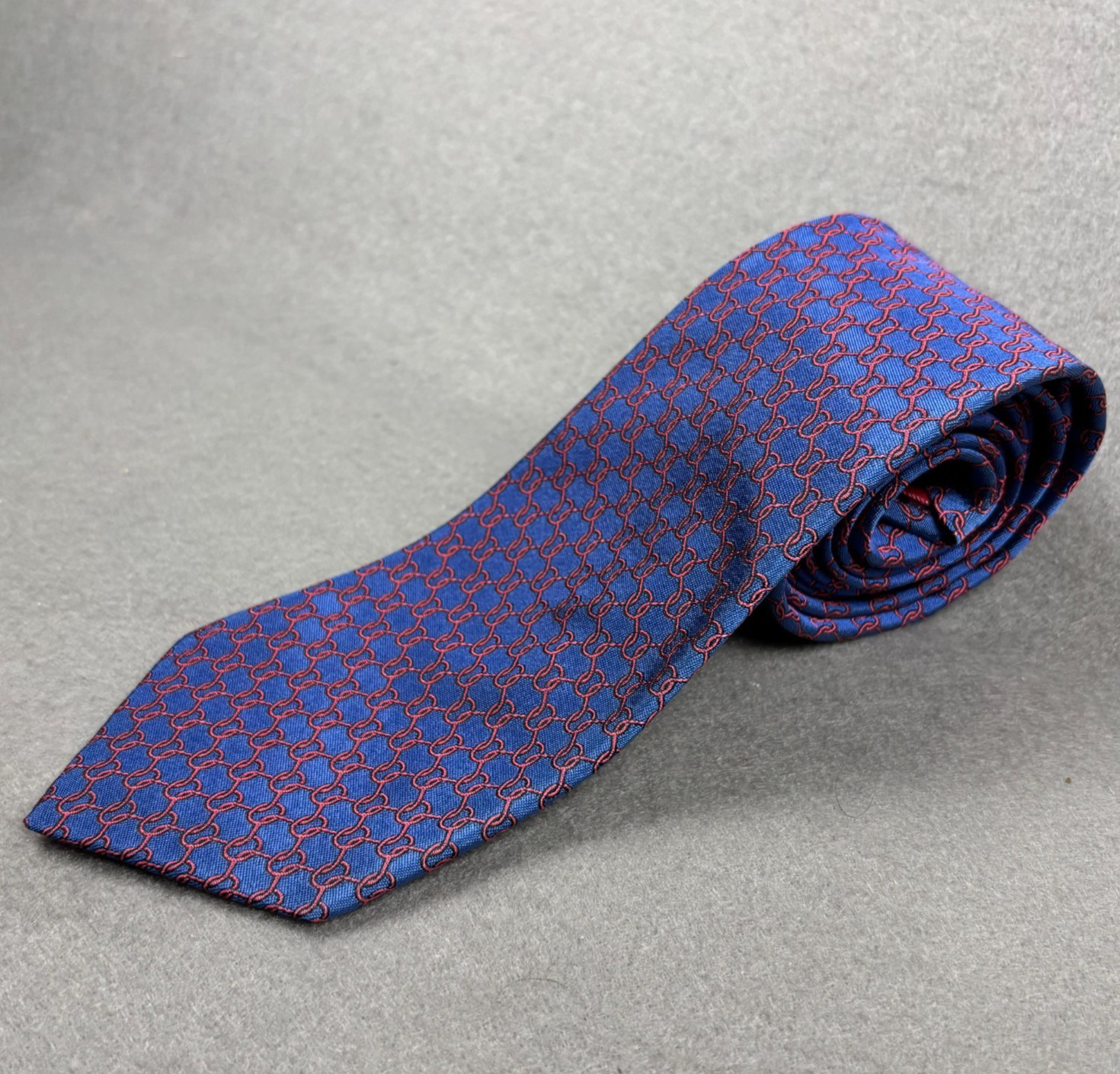 Altea Blue Red Chain Link Geometric Silk Tie Made Italy Woven Designer 3.25″