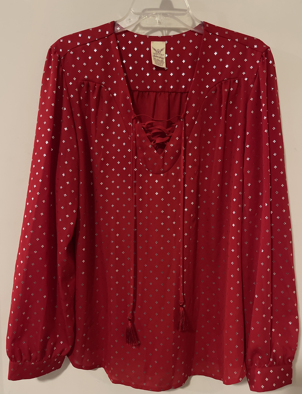 Faded Glory Womens XL Red Vneck Long Sleeved Blouse! A4585