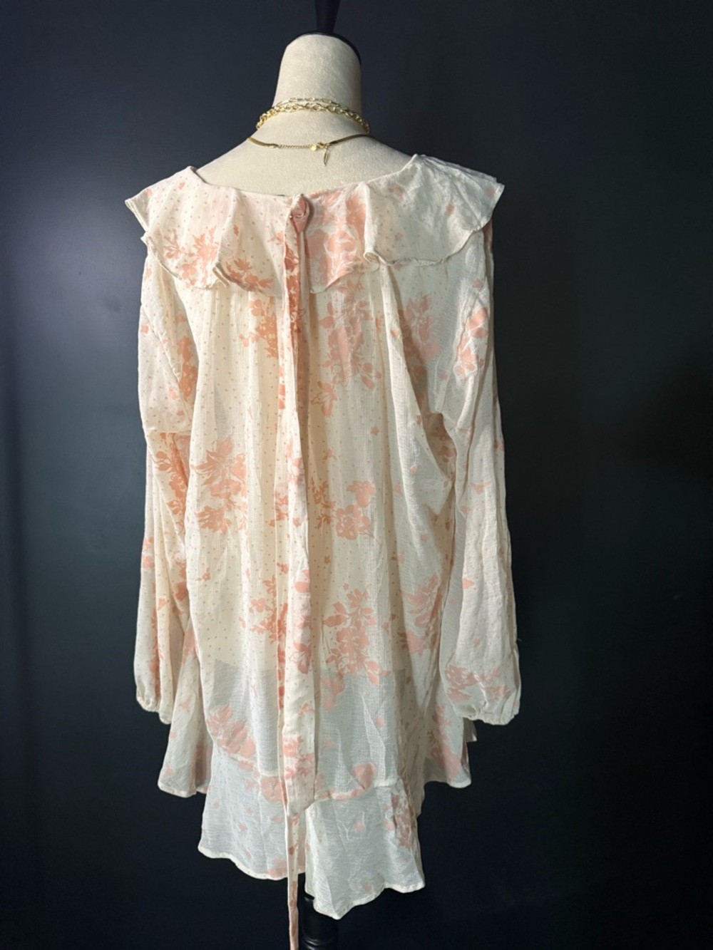 Free People Peach Floral Ruffle Tie-Front Blouse