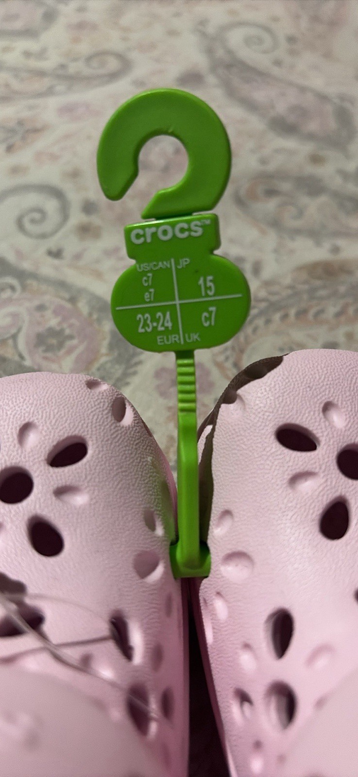 Crocs Classic Kids Clog Sandals Pink Floral Slip-On Logo Size C7 EU 23-24