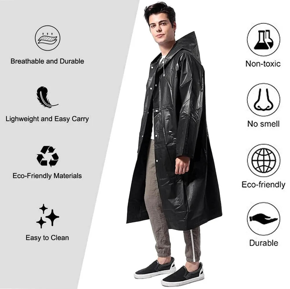 Unisex Adult Raincoat Waterproof Rain Coat Hooded Jacket Poncho Rainwear Camping
