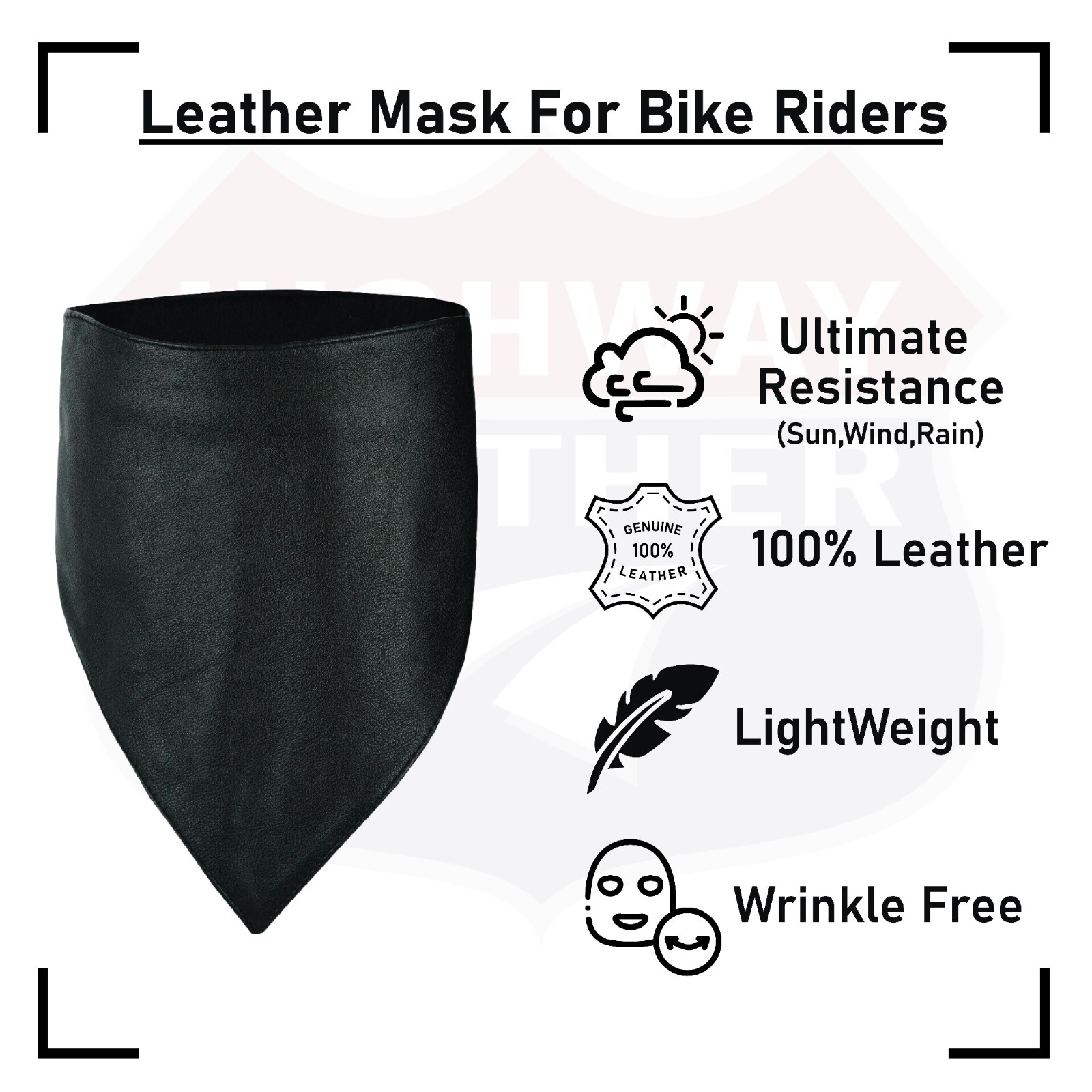 HIGHWAY LEATHER Facemask Motorcycle Leather Half Face Mask 100% Natural Buffalo