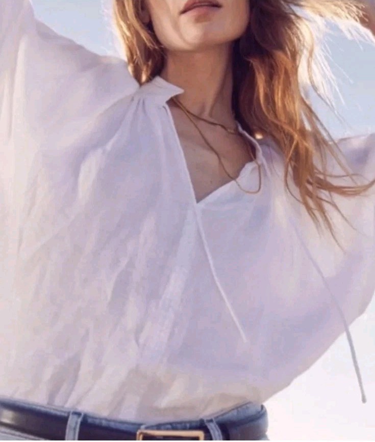AYR The Good Aura Blouse 100% Linen White Sz S Pirate Bohemian Peasant Top