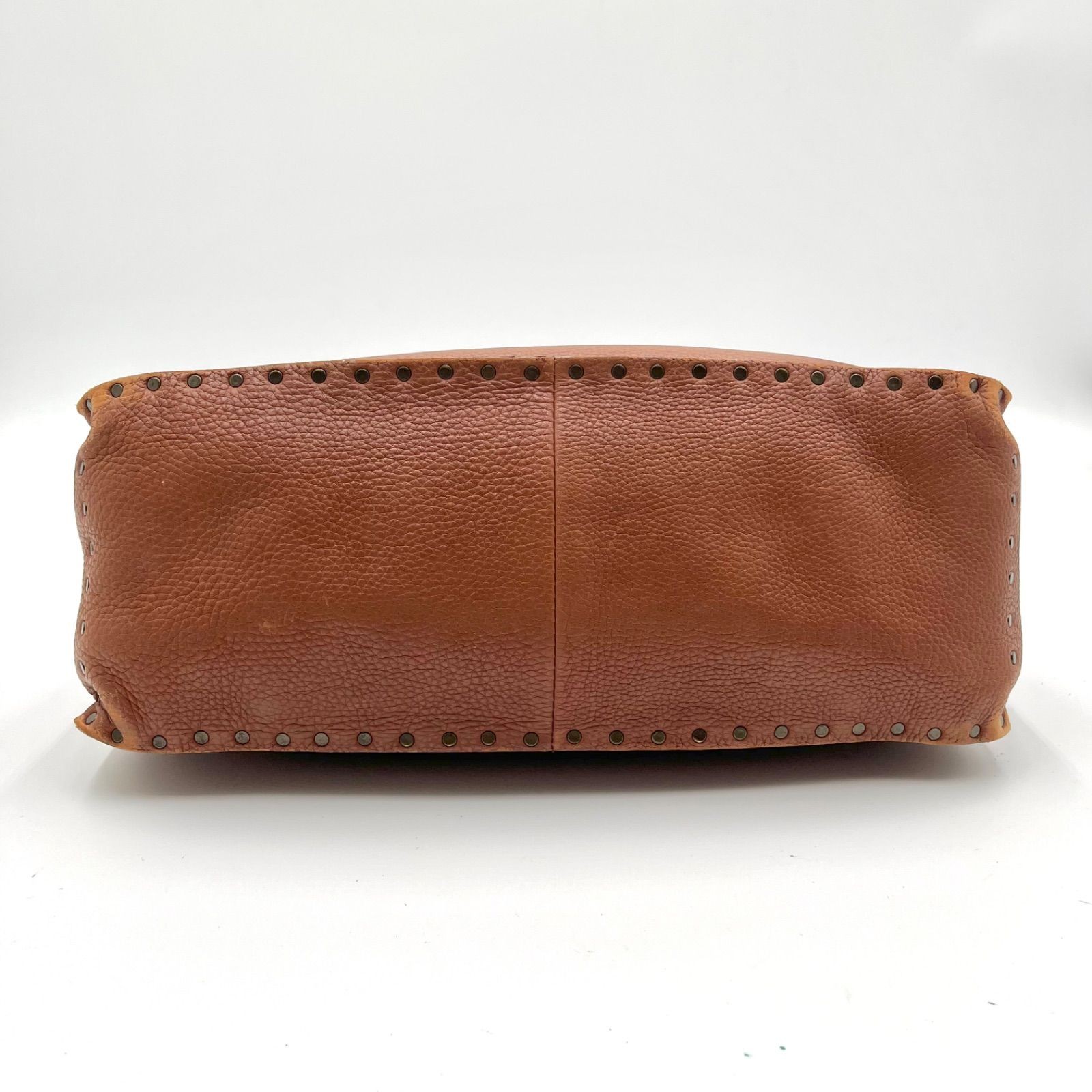 Auth Celine Boogie Bag Y2K Studded Leather Handbag, Brown 2Y9364