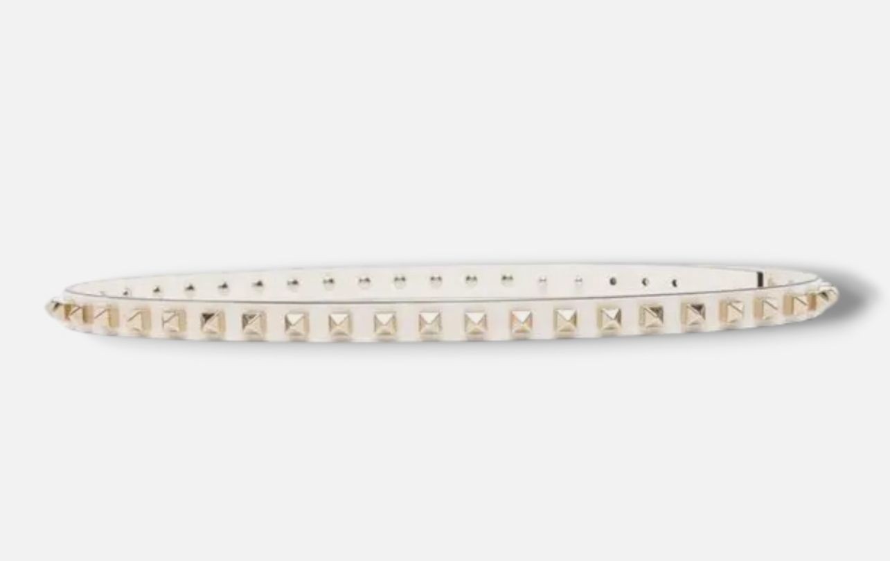 Valentino Garavani Women’s White Stud-Embellished Leather Belt Size 85/34