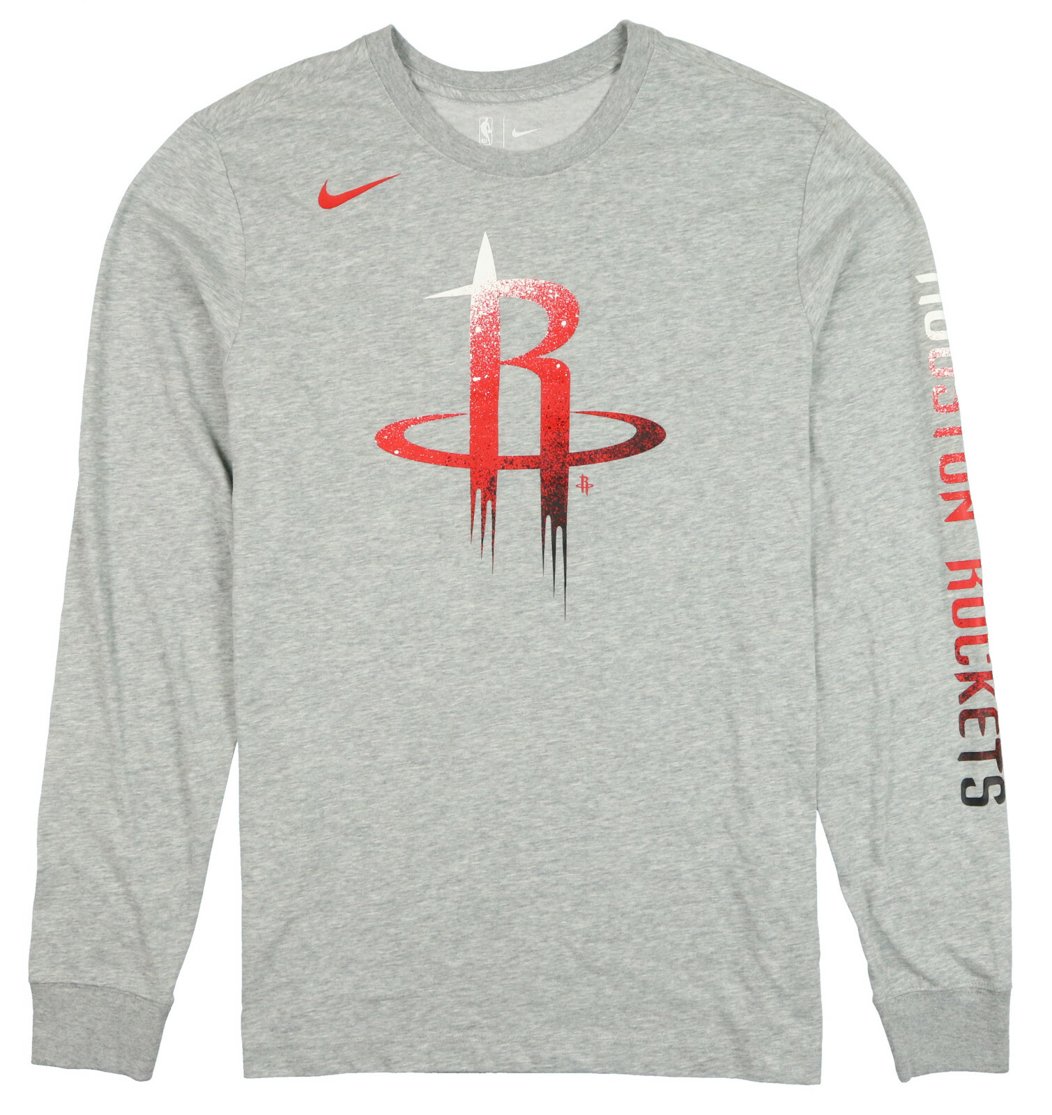 NIKE Houston Rockets Logo Long Sleeve Shirt Small Heather Gray Basketball DEFECT