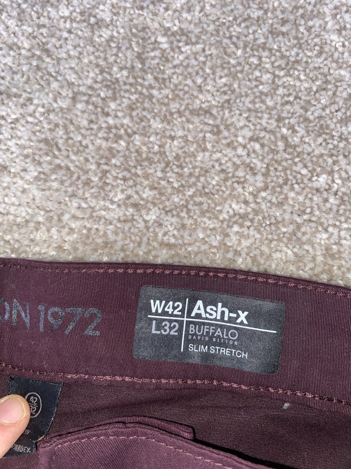 Buffalo David Bitton Jeans Ash X Slim Stretch Cotton 42×32 Maroon NWT MSRP $109