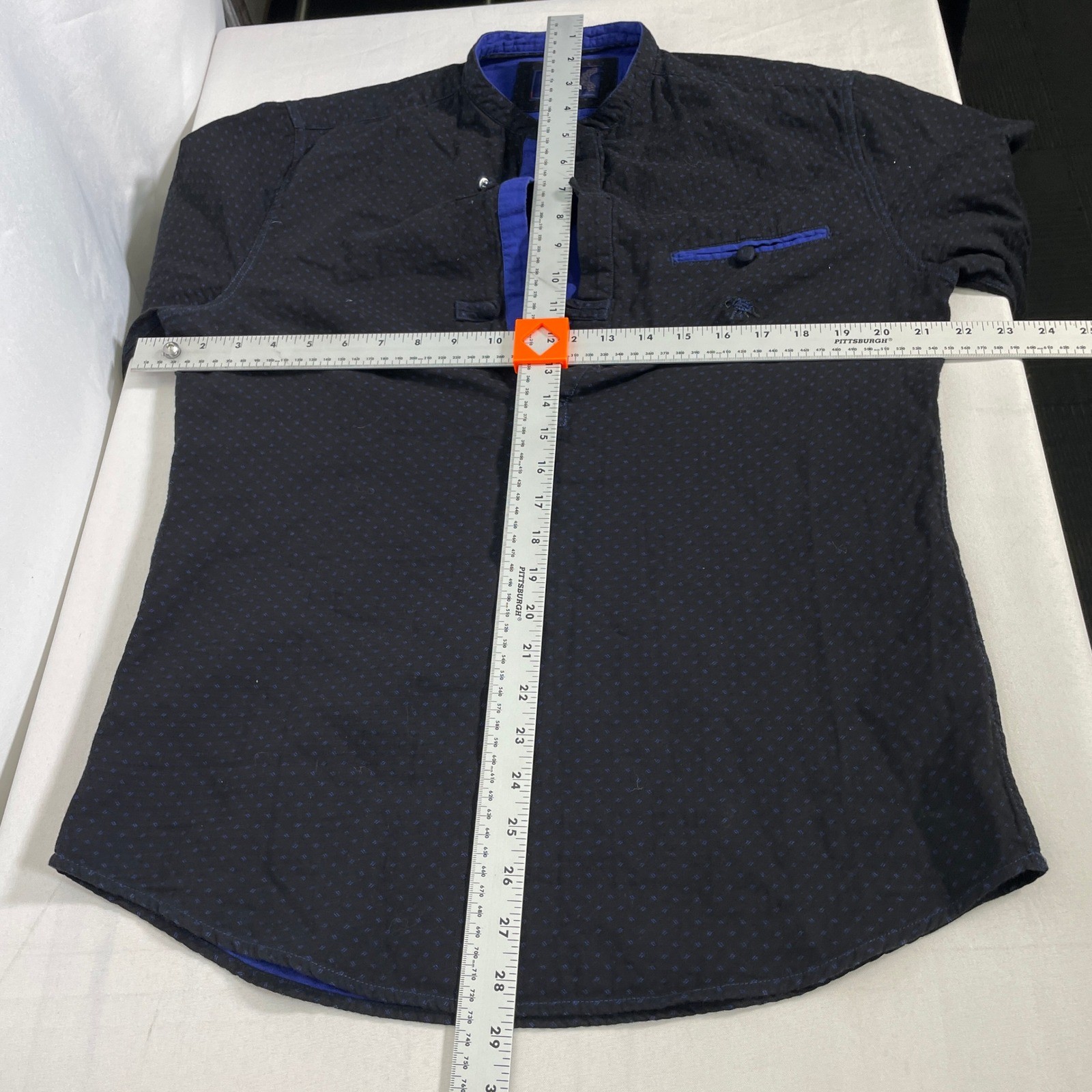 Andamen Slim Black Blue Mandarin Collar Toggle Button Henley Shirt Men’s MEDIUM