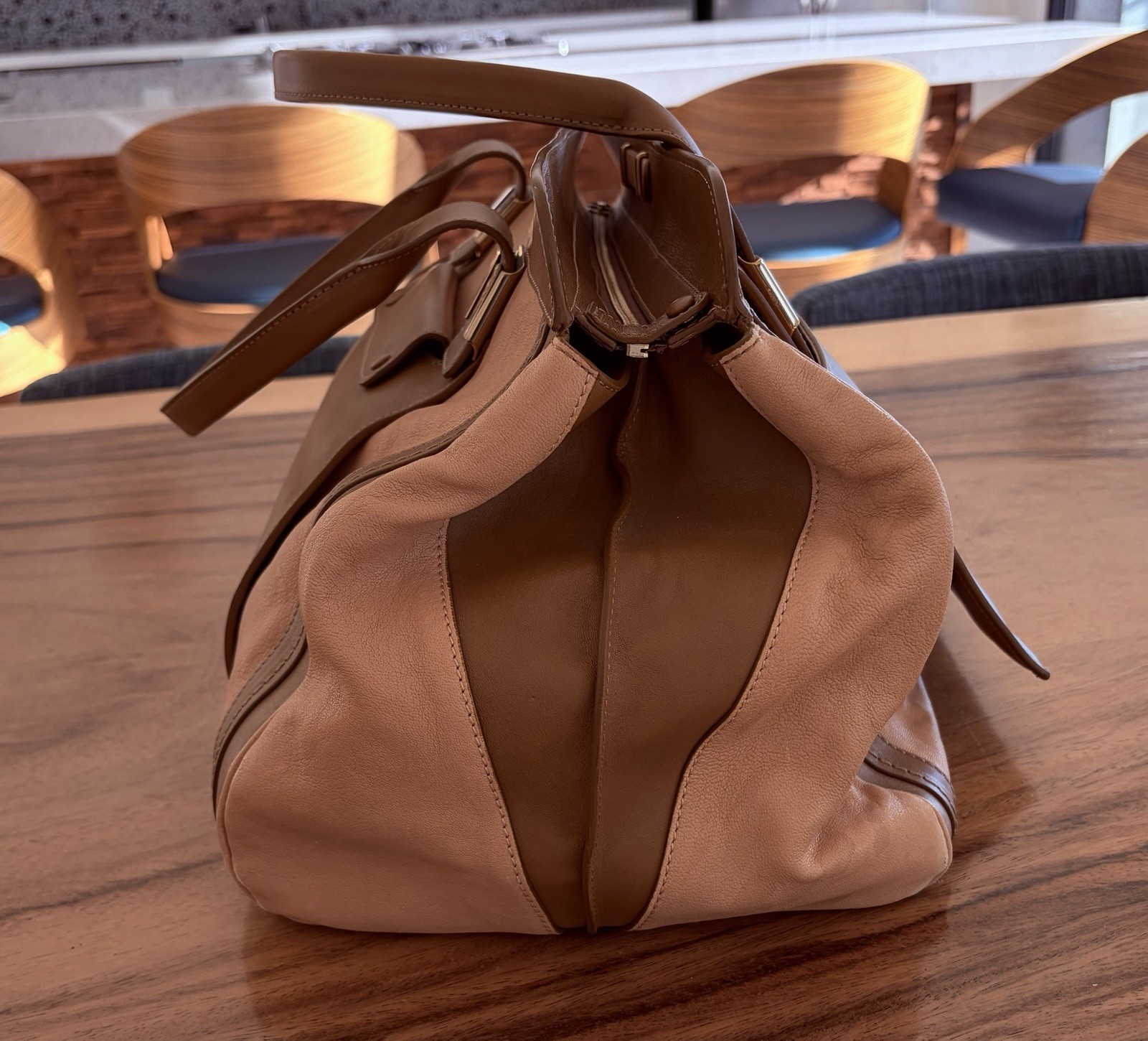 Chloe Little Alice Hand Bag Leather 2way Brown Gold