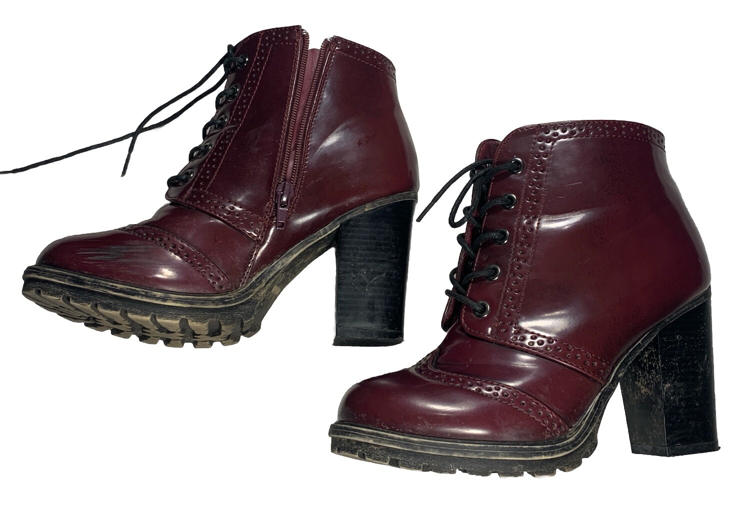 BAMBOO Bootie Sz 7 Tracker Plum Man Made Material Lace Up