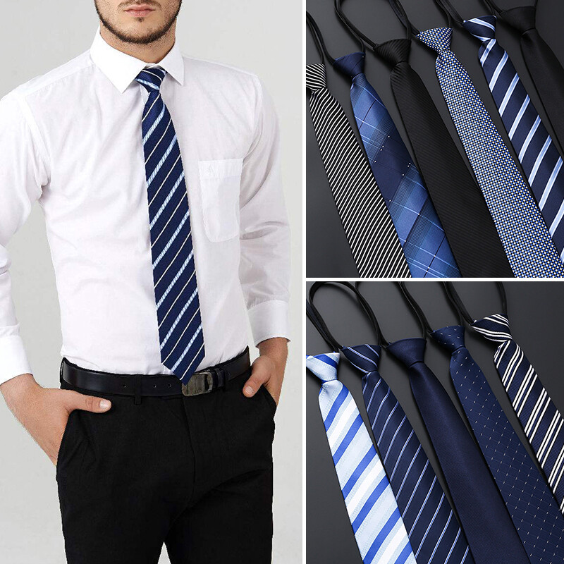 Lazy Men’s Zipper Necktie Solid Striped Casual Business Wedding Zip Up Neck Tie✔