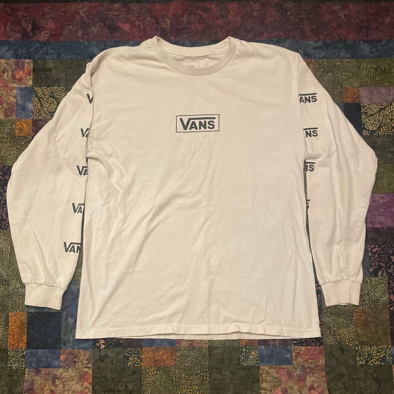Vans Box Logo White Long Sleeve Graphic T-Shirt with Sleeve Print