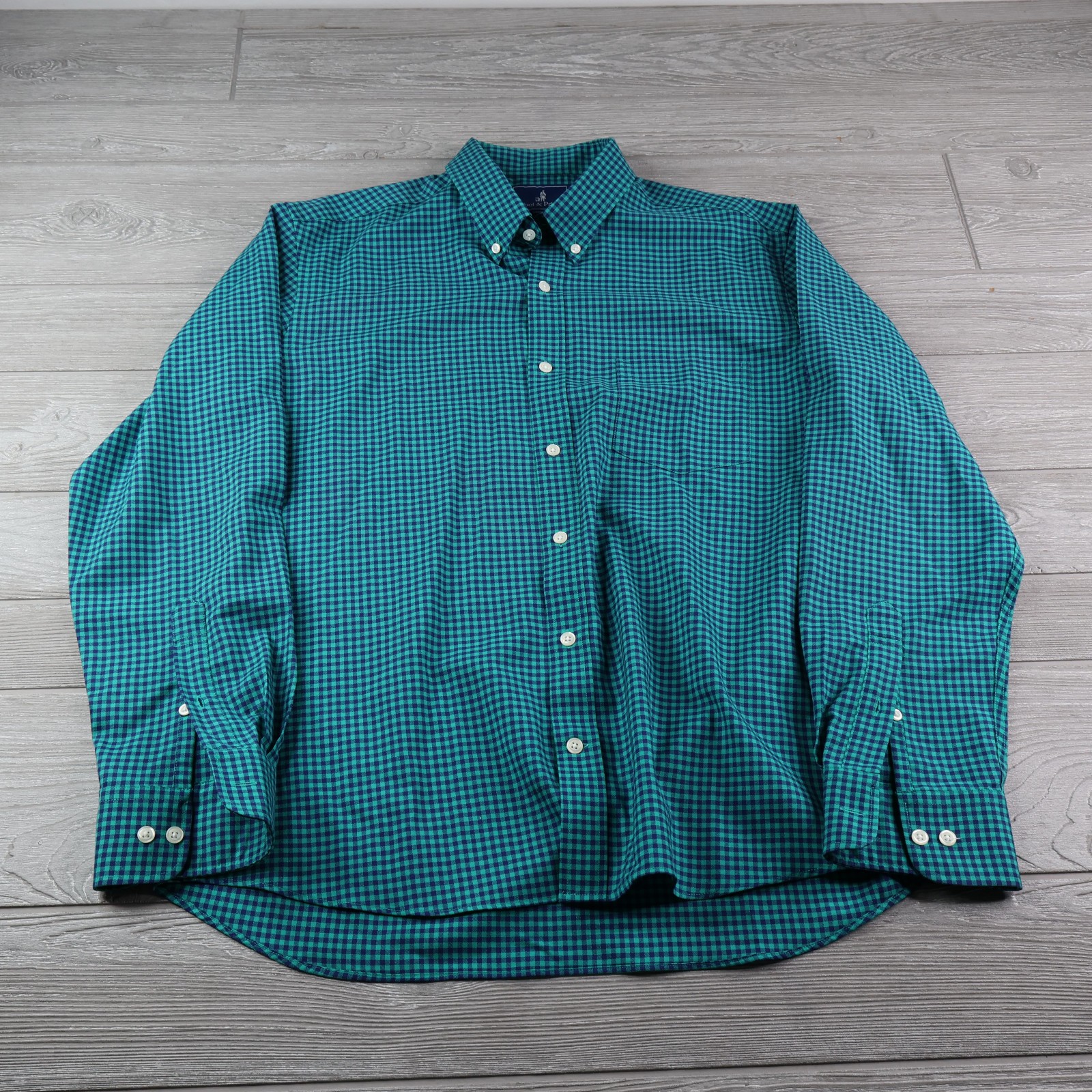 Wool & Prince Green Check Button Shirt Men’s Large 100% Worsted Wool