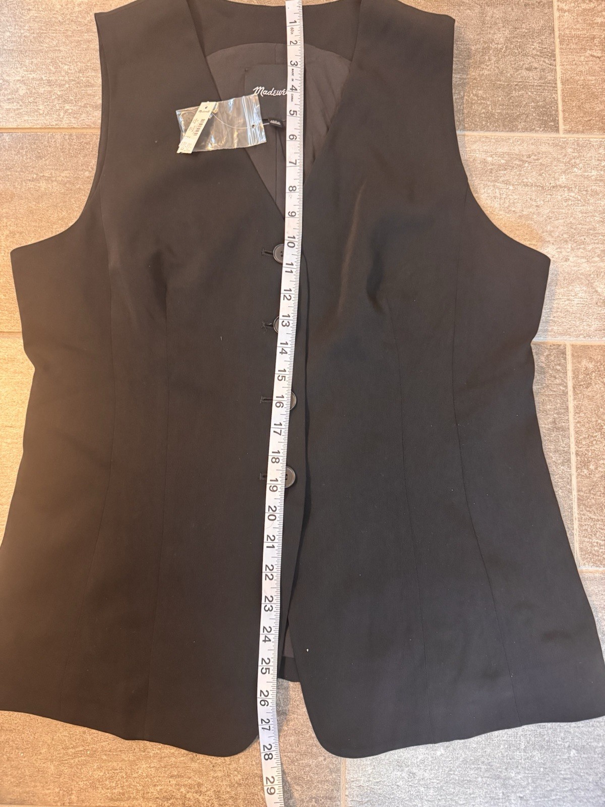 Madewell Classic Black Lined Cutaway Long Vest Womens 14 NEW NWT