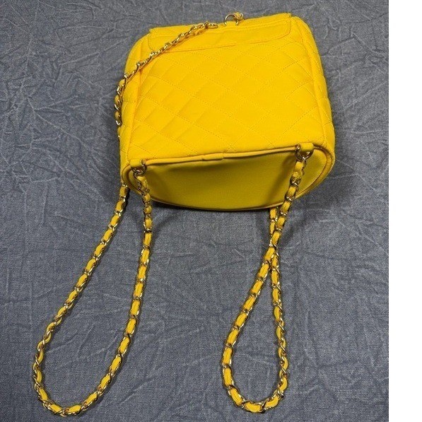 Forever 21 Yellow Quilted Mini Backpack Gold Chain Straps Turn Lock Closure