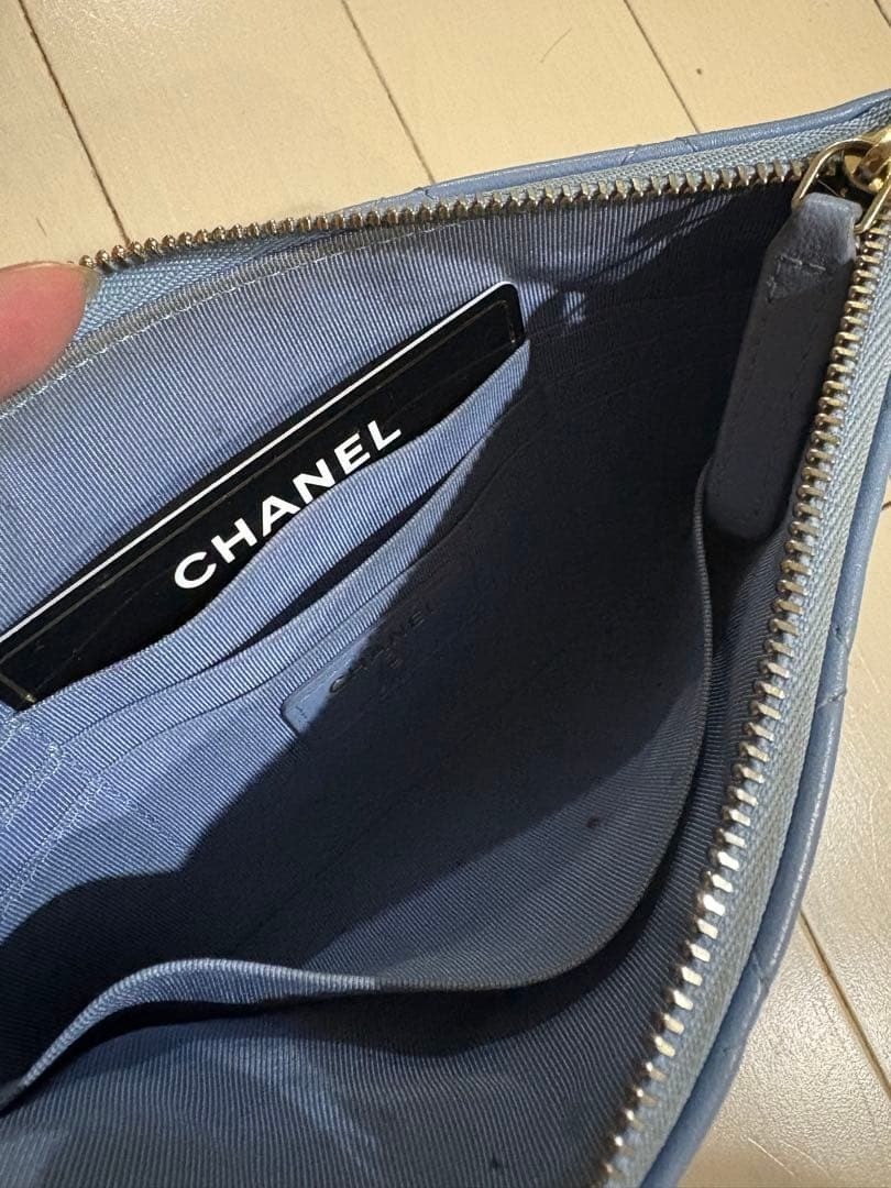 CHANEL Blue Lambskin Matelasse Pouch Bag Coco Mark Authentic Handbag