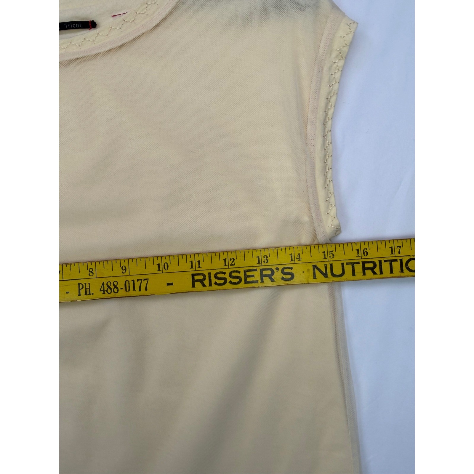 Brazeau Tricot Womens Pale Yellow Tulle Overlay Sleeveless Top Cotton Mesh