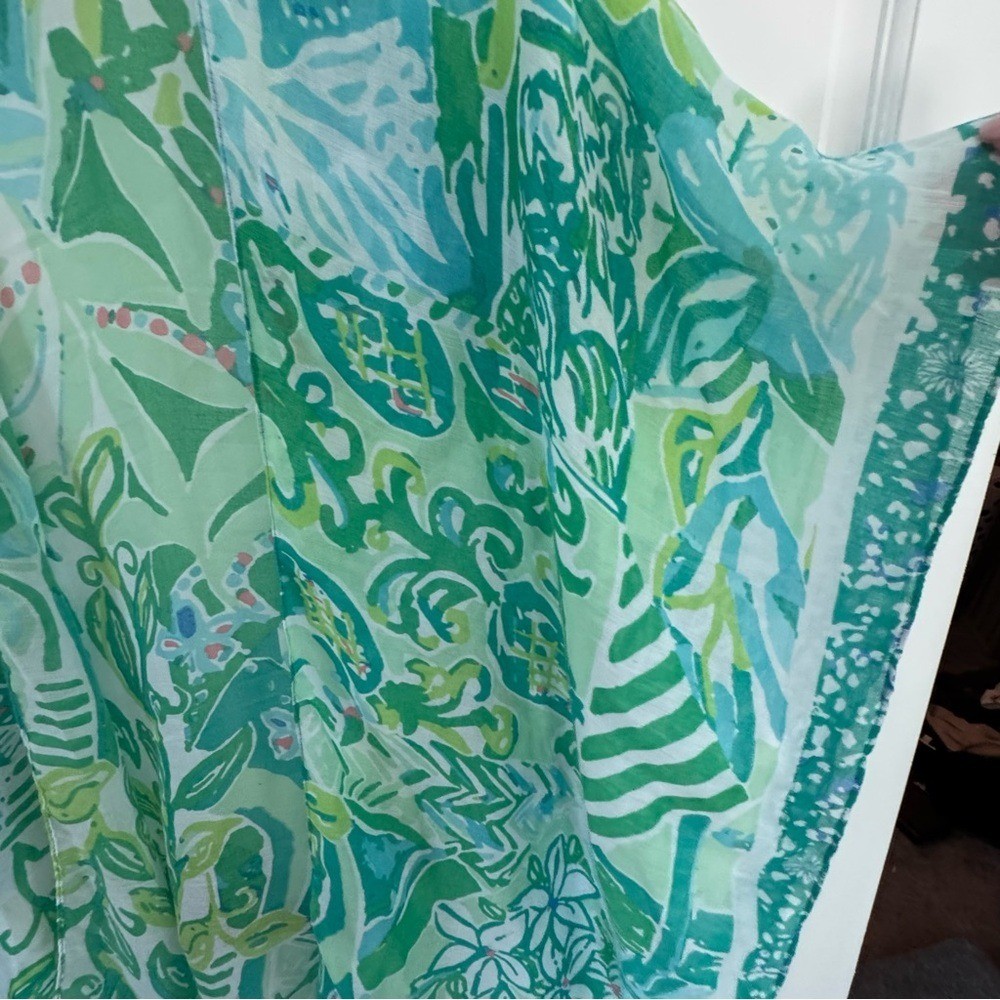 Green Tropical Sheer Kaftan Cover-Up One Size Boho Beach Resort Wear Never Worn