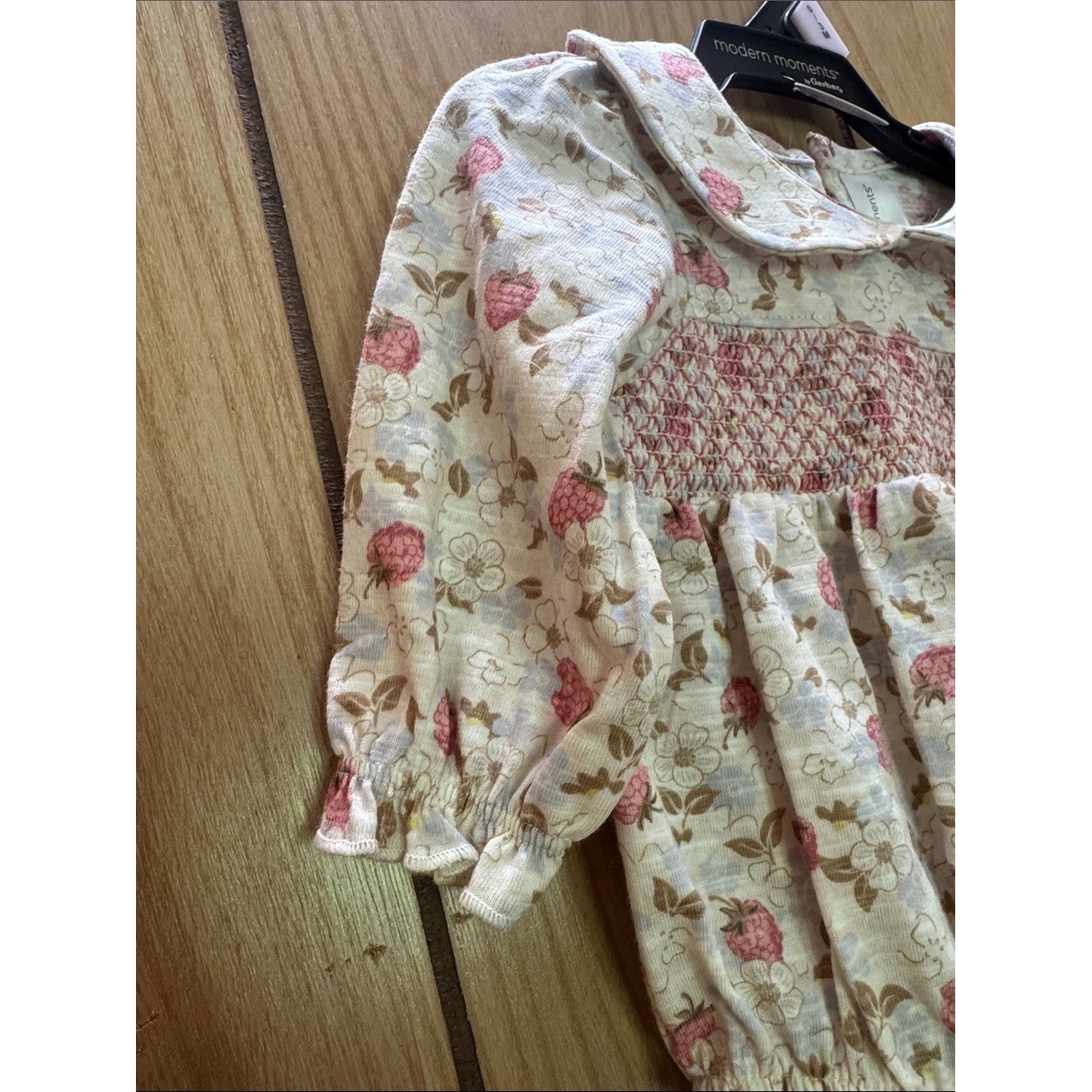 Gerber Cream Floral Smocked Baby One-Piece Bodysuit