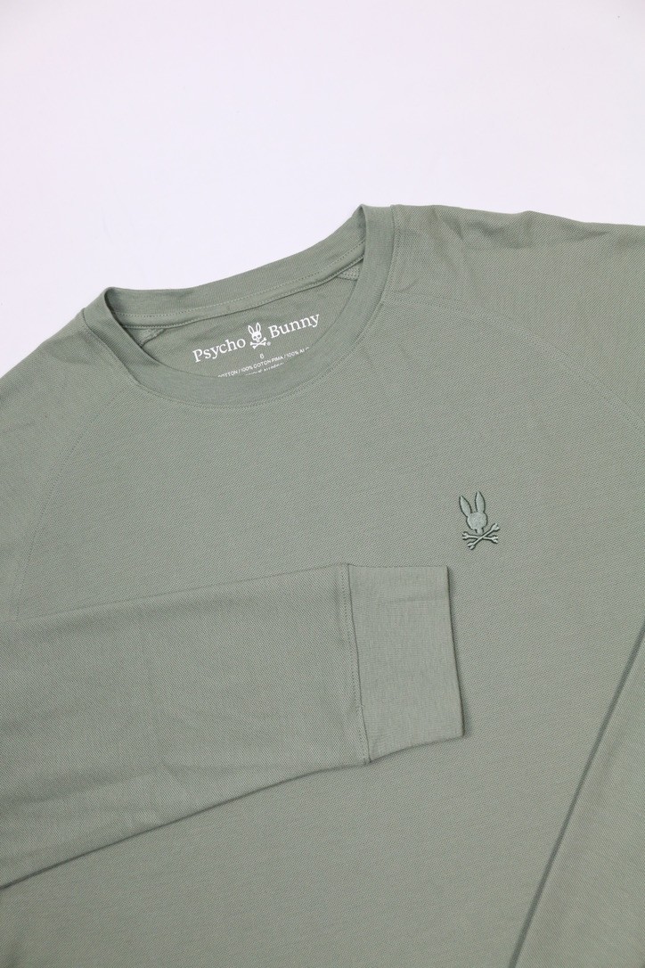Psycho Bunny Men’s Long Sleeve Taylor Pique Tee Shirt 6-L Sea Spray Embroidery