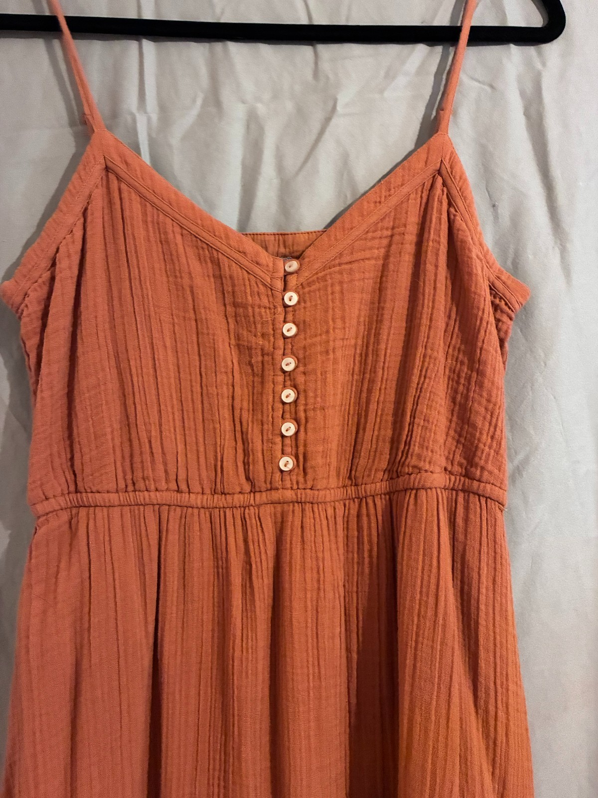 Aerie burnt orange dress faux button dress midi length size Medium