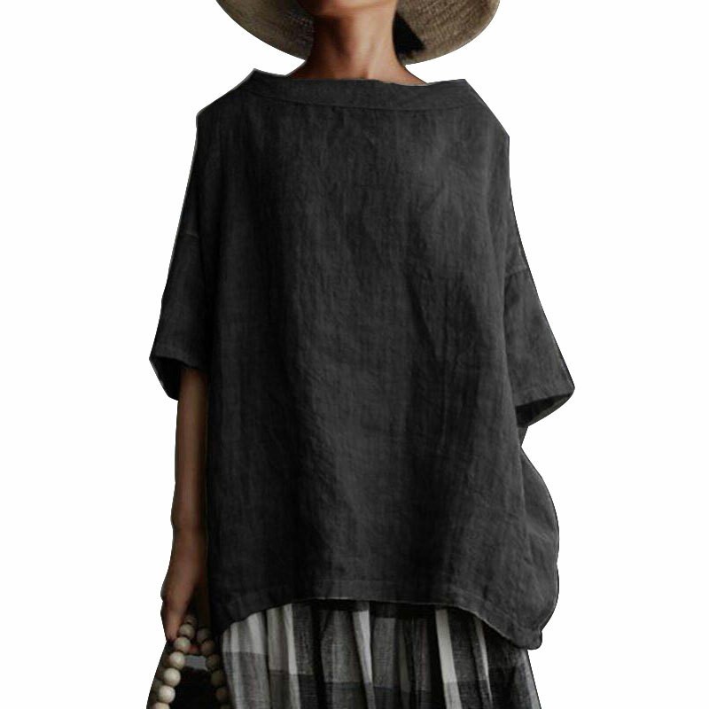 Women’s Short Sleeve Kaftan Blouse T-Shirts Linen Loose Tunic Tops Tee Plus Size