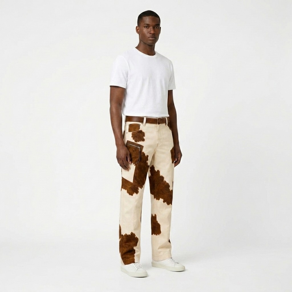 Men’s Brown Hair On Western Cowhide Leather Style Leather Pant Western Pant