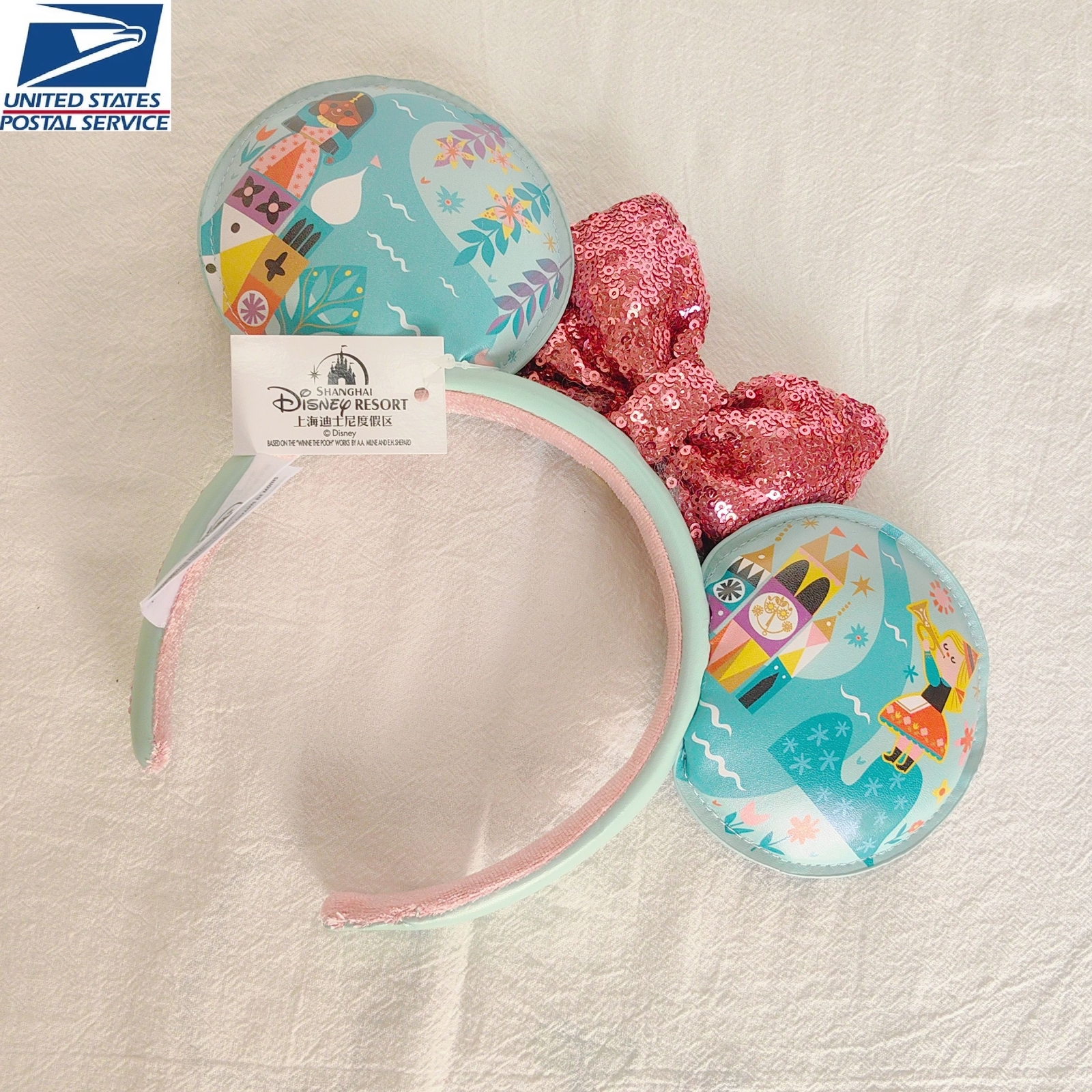 Disney-Park’s It’s a Small World Minnie Mouse Sequined Bow Ears Headband US