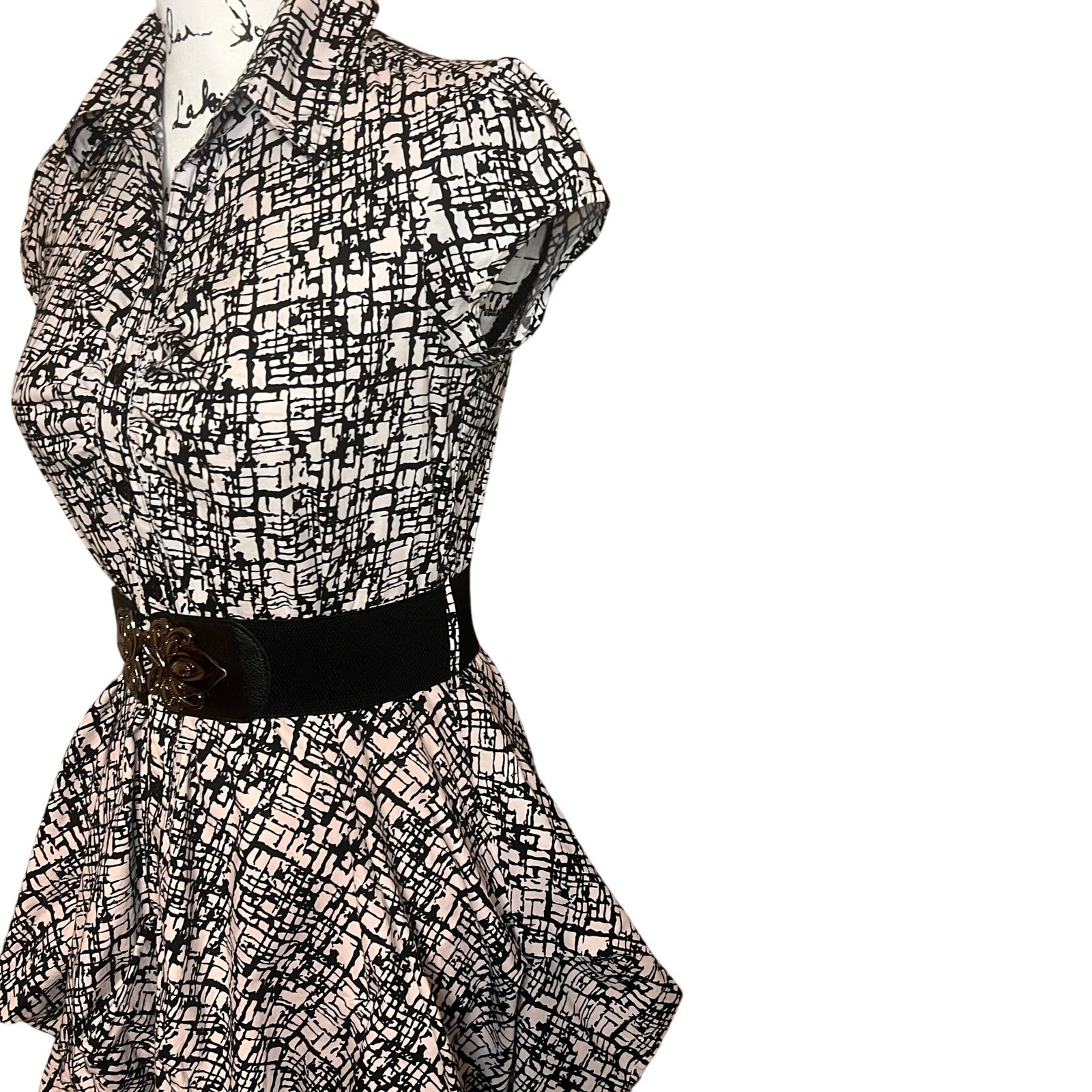 BCX Black White Abstract Print Ruffled Skirt Short Dress Women’s Medium