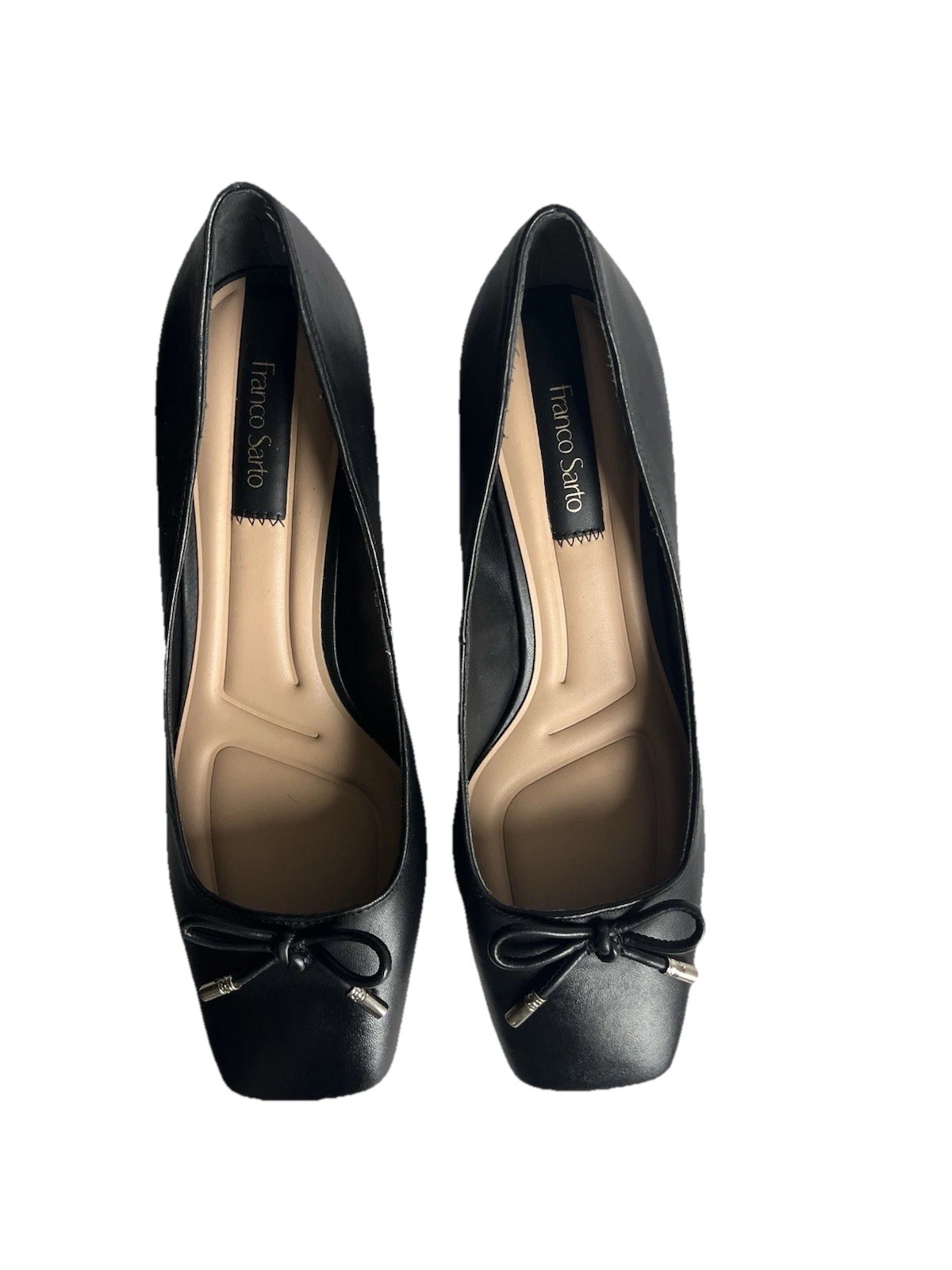 Franco Sarto Natalia *NEW Black Leather Pumps Women’s 10M Square Toe Block Heel
