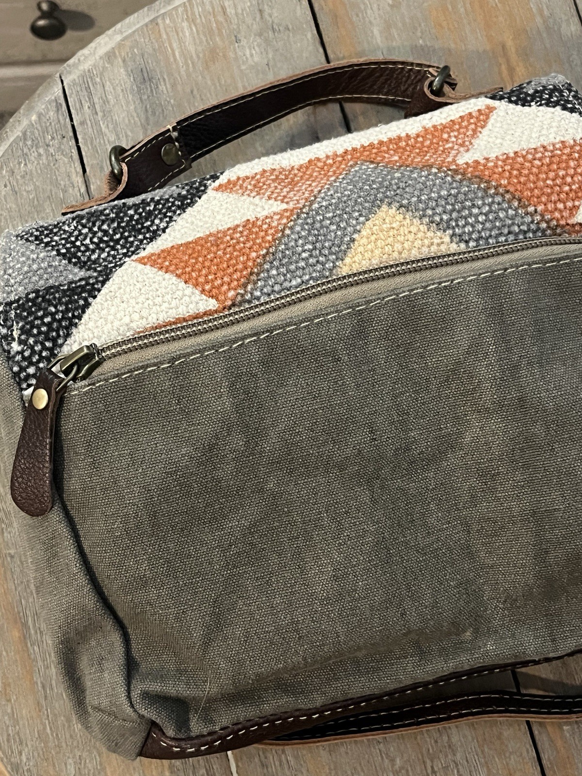 Myra Bag Multicolor Geometric Crossbody Zip/Magnetic Detachable Strap Bronze