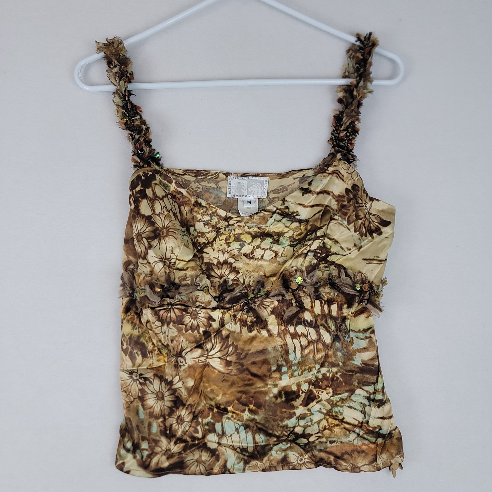 Vintage Y2K Alberto Makali Silk Floral Camisole Tank Top Brown Green Medium