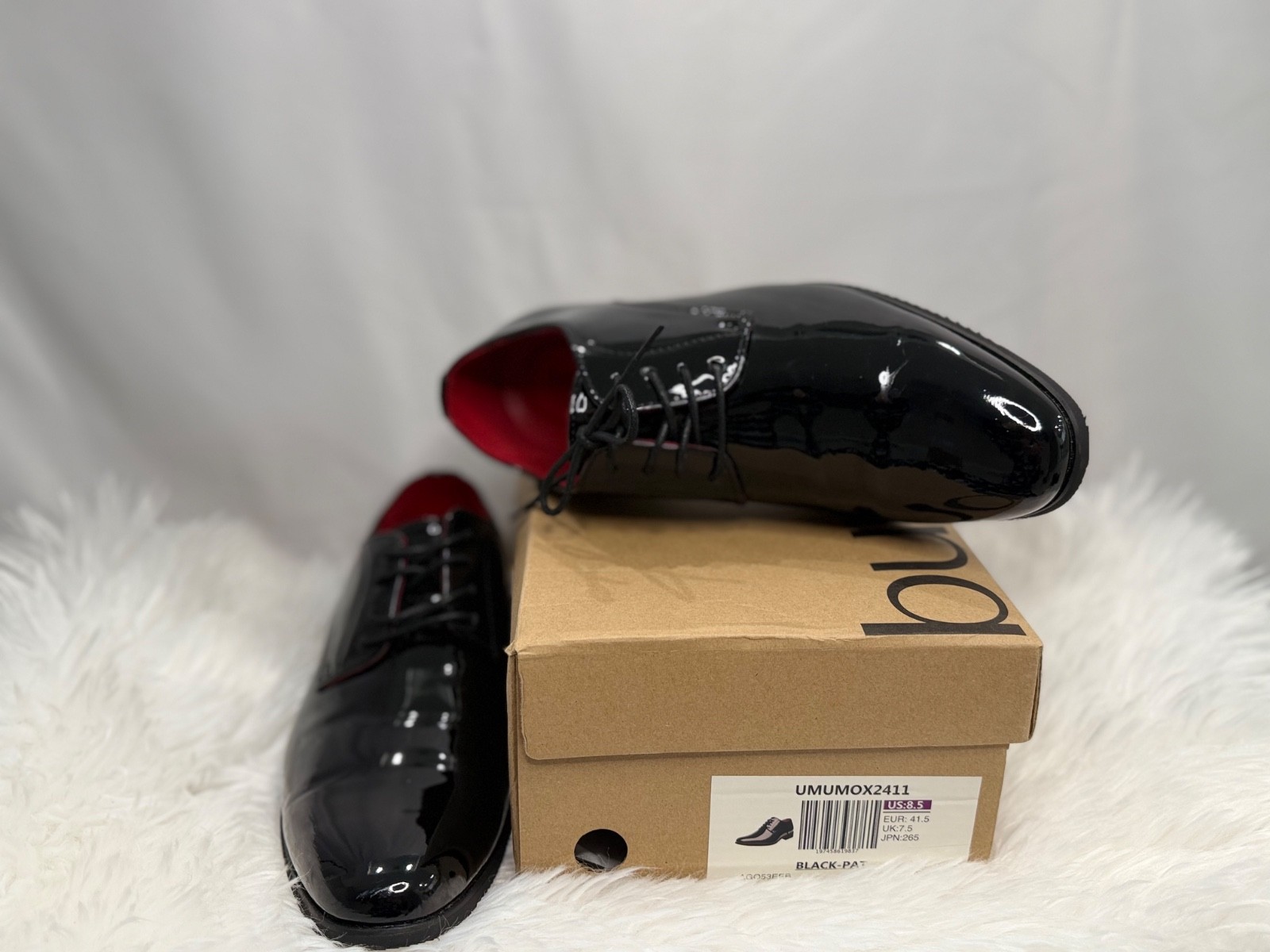 Burudani Men’s Patent Leather Oxford Dress Shoes Black Formal Lace Up US 8.5