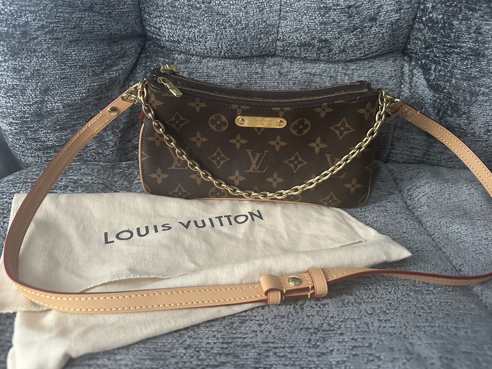 Louis Vuitton Monogram Brown Crossbody Bag Zip Chain Adjustable Strap + Dust Bag